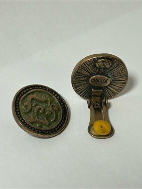 Chico's Antique Brass-Tone Cufflinks with Green Enamel
